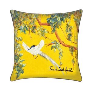 Coussin extérieur tissu jaune oiseaux